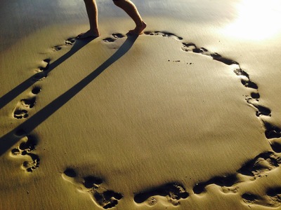 [Picture of feet squelching through sand on a wet beach]